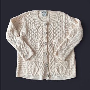 Vintage ARAN CRAFTS Cardigan size M Merino Wool Fisherman Honeycomb IRELAND